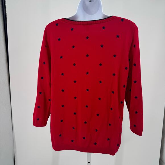 Talbots Petites Red Sweater Womens MP Embroidery Stars Button Shoulder Detail - Picture 4 of 9